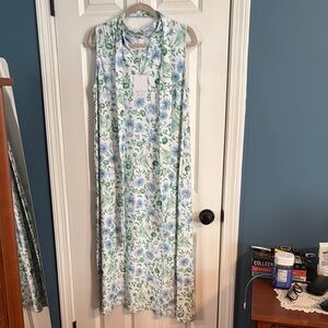 Floral Sleeveless Dress - Green and Blue